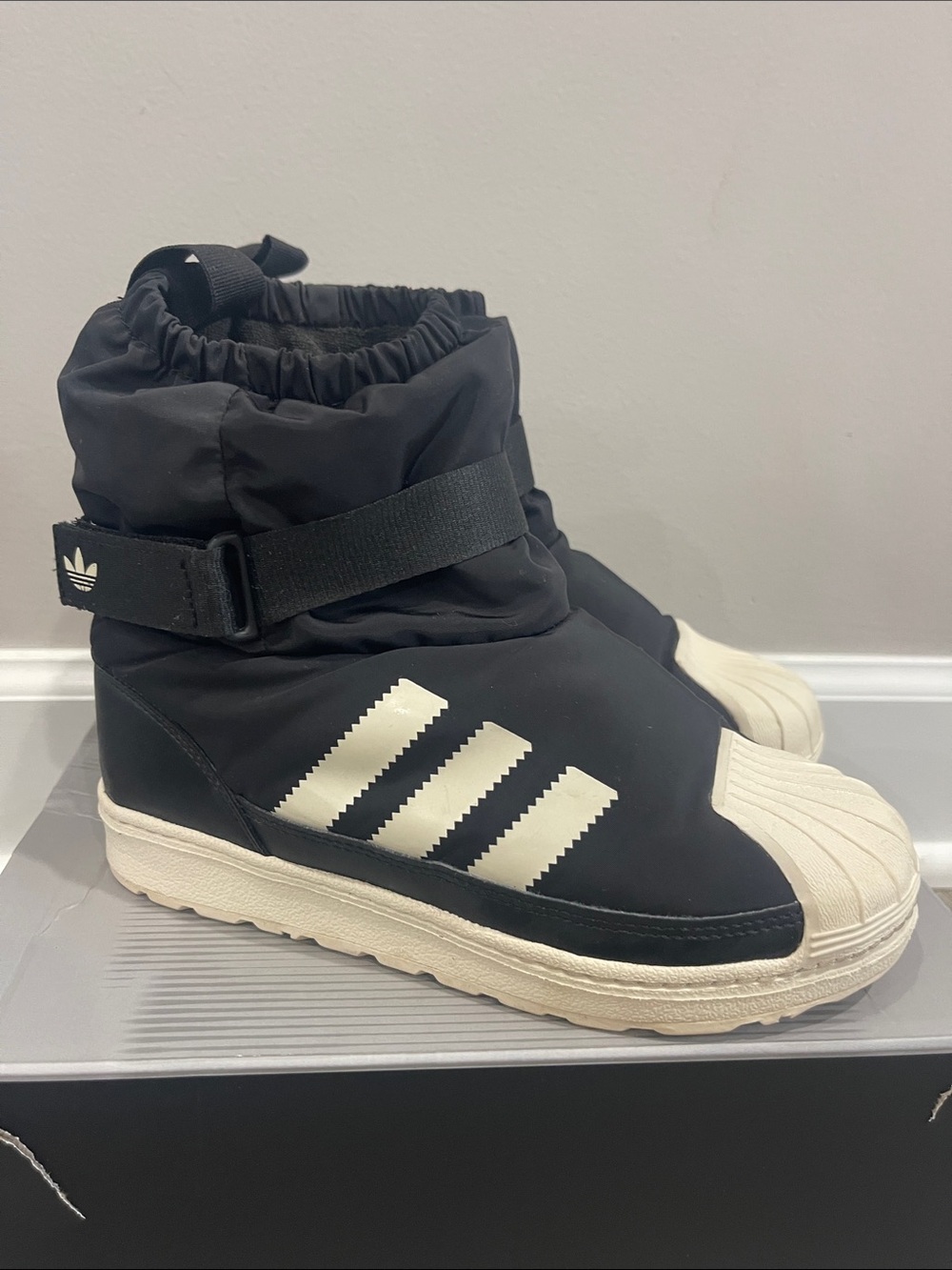 Adidas Kids Black and Cream High-Top Winter Boots
